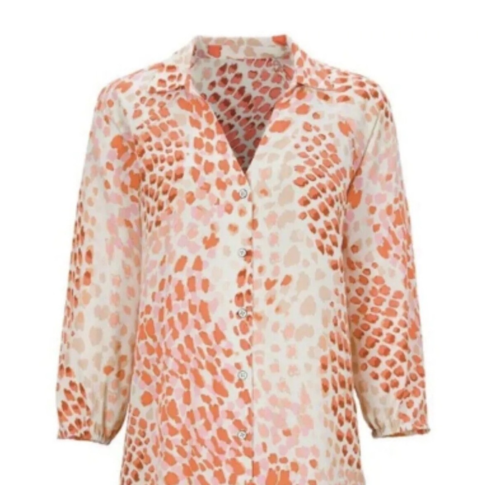 CAbi Orange and Cream Button-Down Shirt